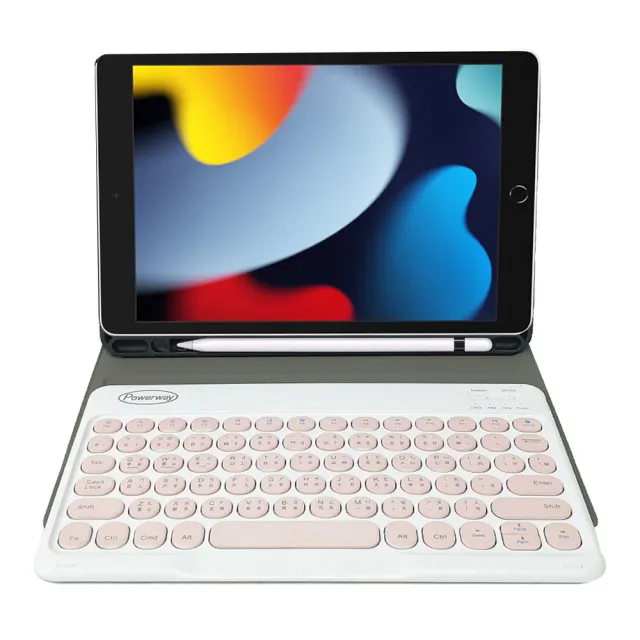 Powerway For iPad 9/8/7平板專用圓座型分離式藍牙鍵盤皮套組(10.2吋)