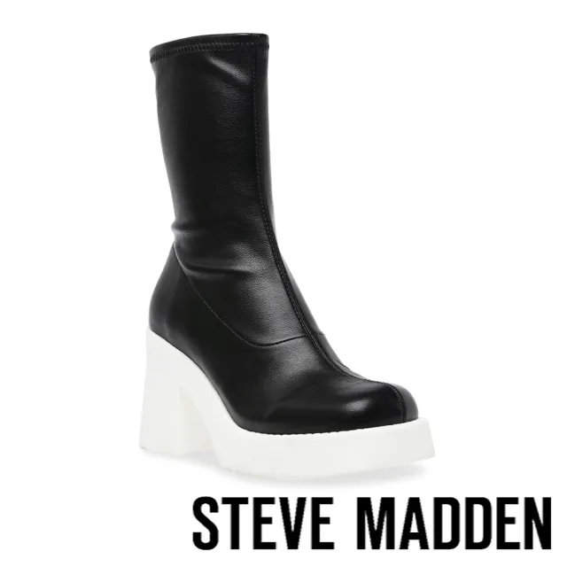 【STEVE MADDEN】UPTAKE 撞色厚底台拉鍊中筒靴(白色)