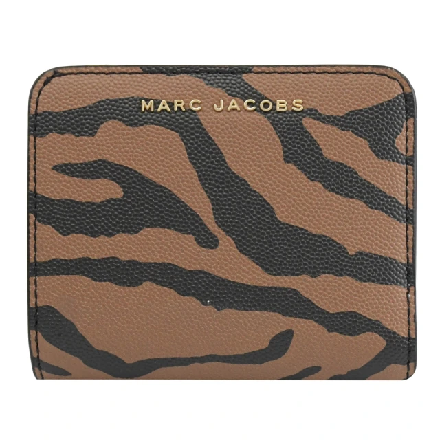 MARC JACOBS 馬克賈伯 金屬浮雕LOGO虎紋雙面扣式拉鍊零錢短夾(咖)