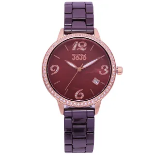 【NATURALLY JOJO】NATURALLY JOJO 女人情時尚陶瓷腕錶-玫瑰金+咖啡-JO96968-95R