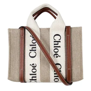 【Chloe’ 蔻依】迷你 帆布肩背包 棕色(MINI CABAS WOODY TOTE)