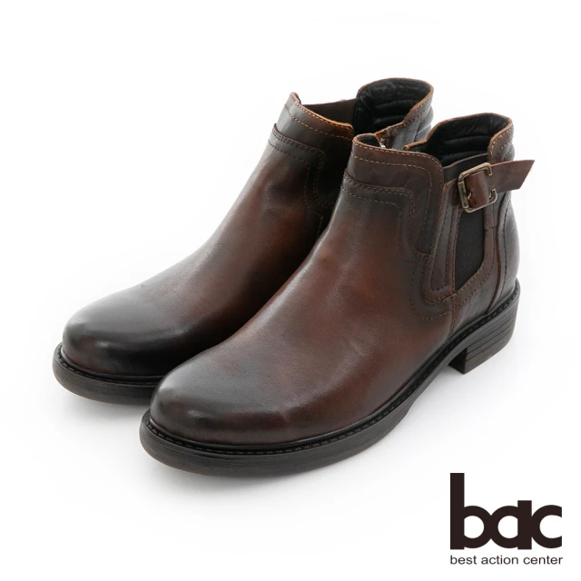 【bac】歐風紳仕 皮帶裝飾真皮紳士短靴(棕色)