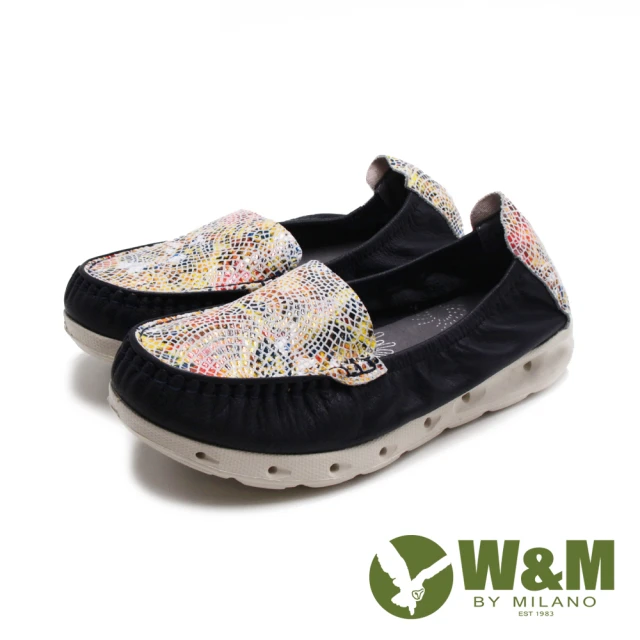【W&M】女 彩色玻璃畫布風氣墊感彈力休閒鞋 女鞋(深藍)