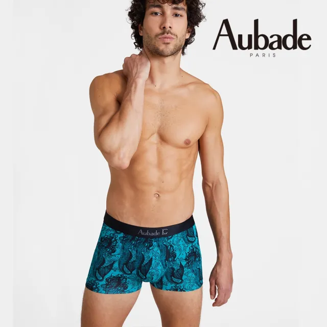 【Aubade】聯名款長版頂級莫代爾棉 彈性四角男褲 平口褲(美人魚-2215)