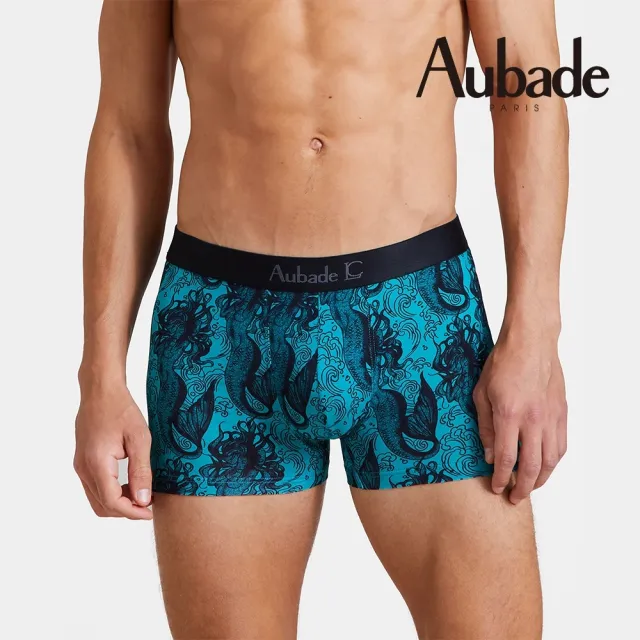 【Aubade】聯名款長版頂級莫代爾棉 彈性四角男褲 平口褲(美人魚-2215)