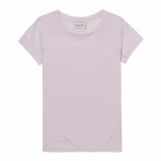 【Abercrombie & Fitch】A&F 麋鹿 經典刺繡文字圖案短袖T恤 上衣-女-淺粉紫色(百搭舒適 平輸品)