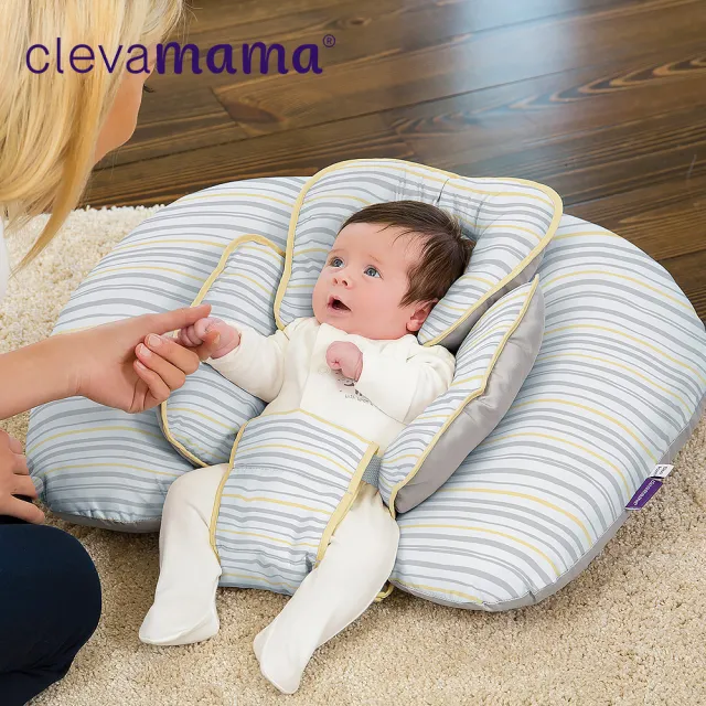 【ClevaMama】十合一哺育枕/孕婦枕/育嬰枕-灰黃條紋