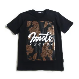 【IZZVATI】虎與玫瑰仿箔短T-白/黑(設計師手繪圖騰)
