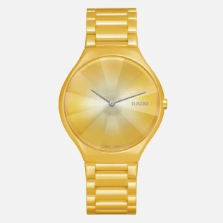 【Rado 雷達表】True Thinline真我超薄系列 世界花園陶瓷錶-陽光黃39mmR05(R27122252)