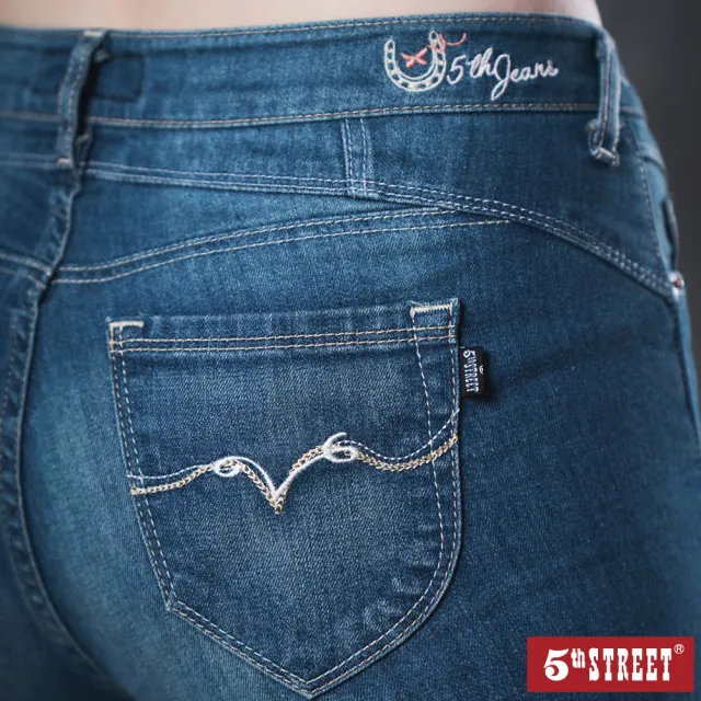 【5th STREET】女輕量顯瘦牛仔褲-中古藍