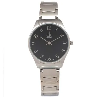 【Calvin Klein 凱文克萊】極簡阿拉伯數字刻度手錶-黑面x銀色/32mm(K4D2214X)