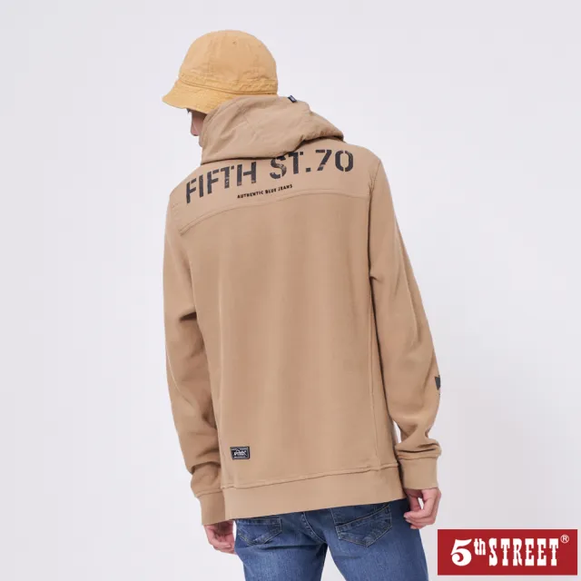 【5th STREET】男-異材質剪接帽T-灰卡其