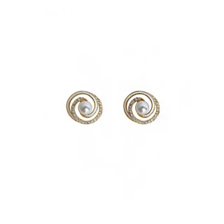 【SHEENA】螺旋珍珠鋯石耳環(金)