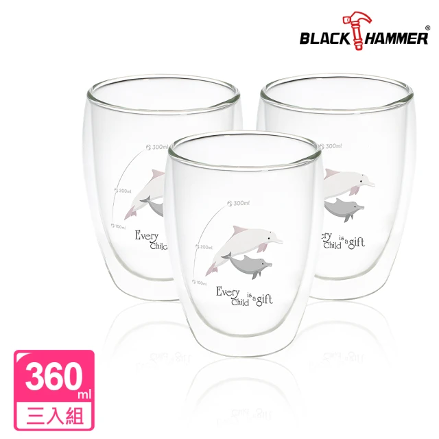 BLACK HAMMER 3入 雙層耐熱玻璃杯360ml