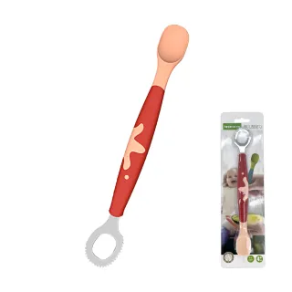 【JoyNa】2合1雙頭不鏽鋼刮勺 矽膠湯匙 副食品湯匙(安全刮勺設計)