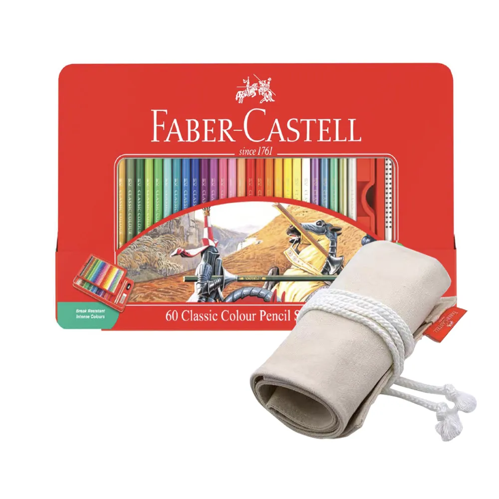 【Faber-Castell】紅色系列 油性 色鉛筆 60色 鐵盒 布筆袋 隨行組 （原廠正貨）(鐵盒 隨行組)