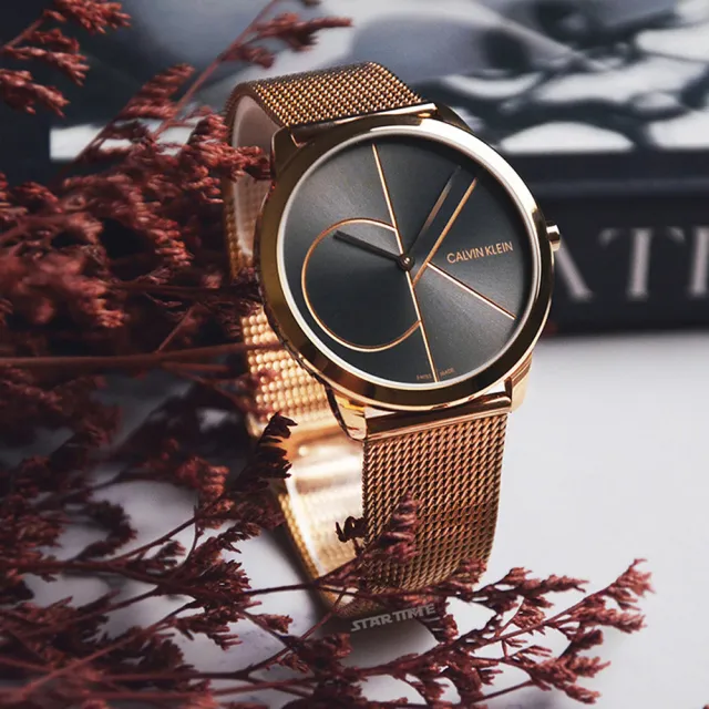 【Calvin Klein 凱文克萊】minimal系列 大CK 玫瑰金殼 簡約米蘭帶腕錶 【贈無限手鍊】母親節(K3M21621)