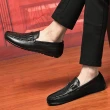 【ANSEL】真皮樂福鞋 平底樂福鞋/真皮頭層牛皮鱷魚皮紋金屬釦造型平底樂福鞋-男鞋(黑)