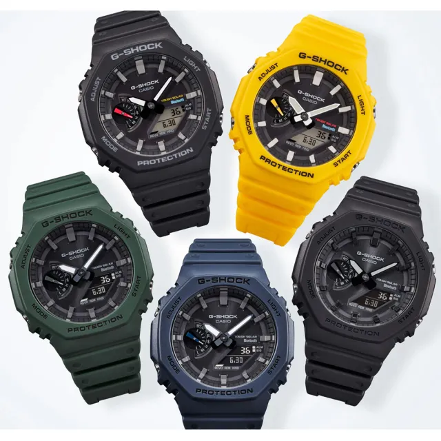 【CASIO 卡西歐】G-SHOCK 藍牙 太陽能 八角農家橡樹雙顯手錶 母親節 禮物(GA-B2100-1A/速)