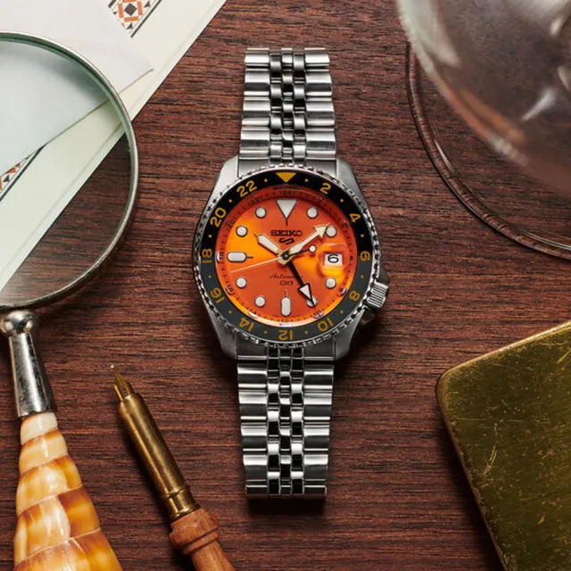 【SEIKO 精工】5 Sports經典SKX GMT 不鏽鋼帶 黑水鬼款(三款可選 綜合賣場 均一價)