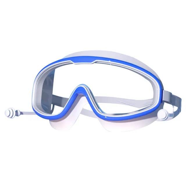 【OMG】大框防霧兒童泳鏡 蛙鏡 高清透明游泳眼鏡(帶連體耳塞)