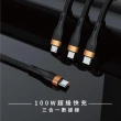 【TeZURE】100W Type-C 3合1 超級快速充電傳輸線150cm(一線搞定多機充電)