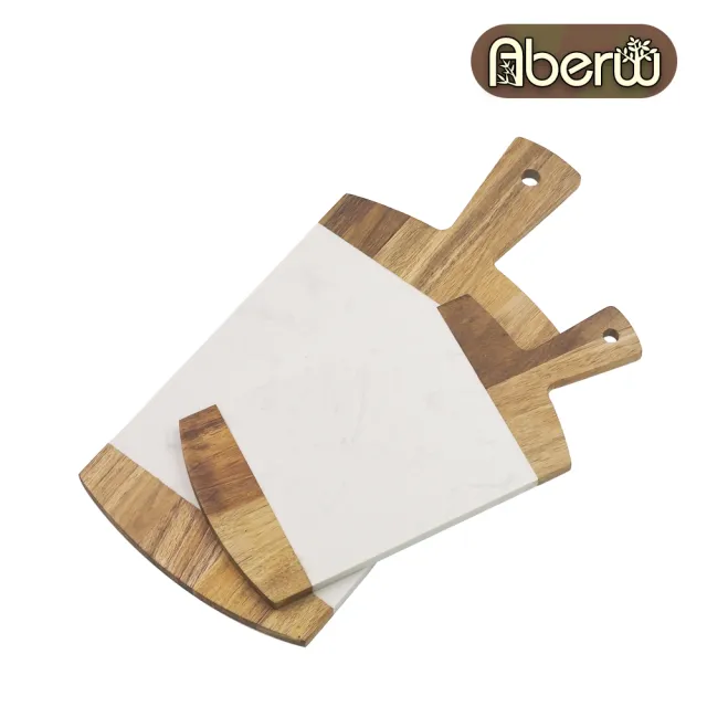 【AberW】相思木PIZZA板-白大理石-45cm(把手石板 大理石板 把手木盤 木質石板 大理石披薩板)