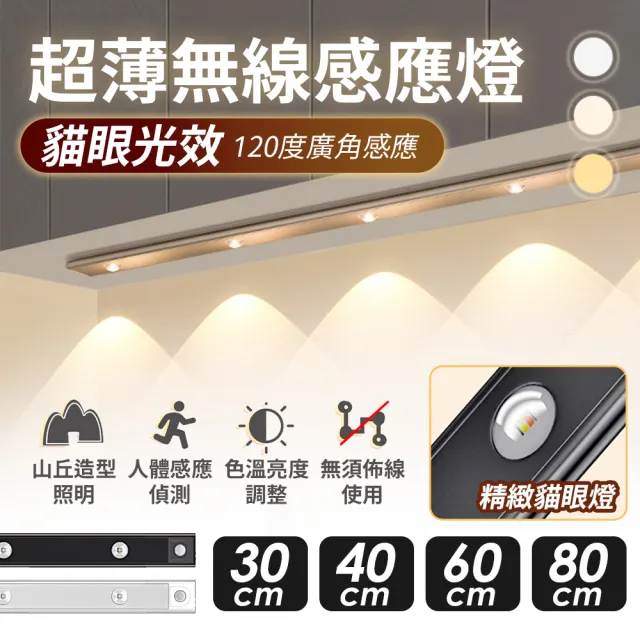 【FJ】貓眼光效USB充電式超薄無線感應燈MZ1(80CM五燈)