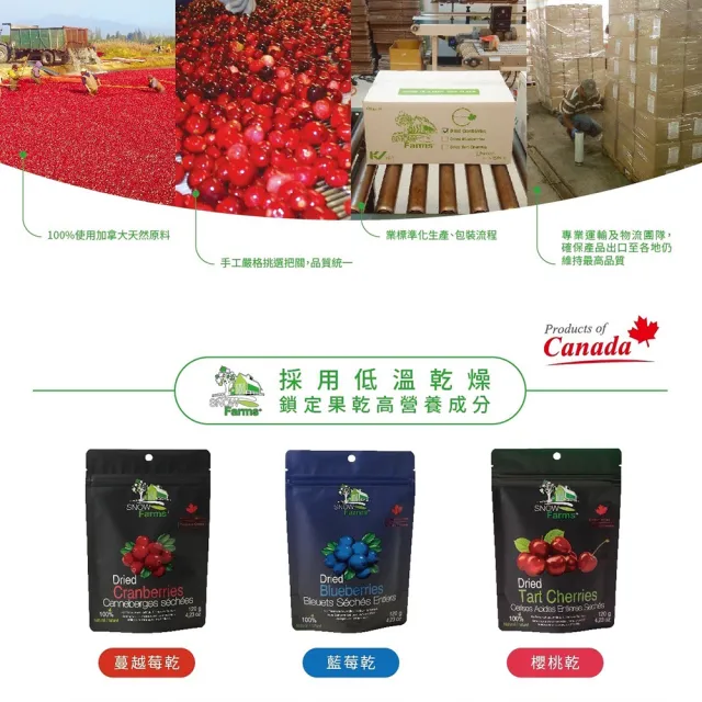 【加拿大 SNOW Farms】天然蔓越莓果乾3包組(120g/包)