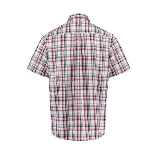 【ODLO】男款 銀離子短袖襯衫《白/藍/橘紅格》592522/格紋襯衫/防紫外線/吸濕排汗(悠遊山水)