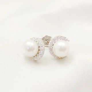 【焦糖小姐 Ms caramelo】925純銀 鋯石&貝珠 耳環(925純銀耳環)