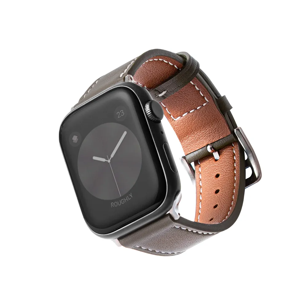 【B. leather】Apple Watch 錶帶 9/8/7/6/5/4/3/2/1 質感美學皮革錶帶 適用蘋果手錶(灰褐色)