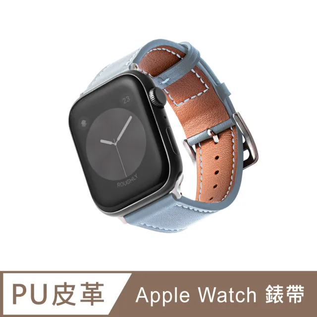 【B. leather】Apple Watch 錶帶 9/8/7/6/5/4/3/2/1 質感美學皮革錶帶 適用蘋果手錶(亞麻藍)