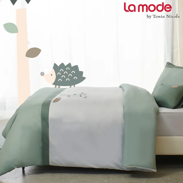 【La mode】環保印染100%精梳棉刺繡兩用被床包組-刺蝟漫步(單人)