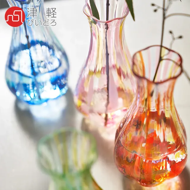 【ADERIA】日本製津輕系列花彩玻璃花瓶(日落橘)