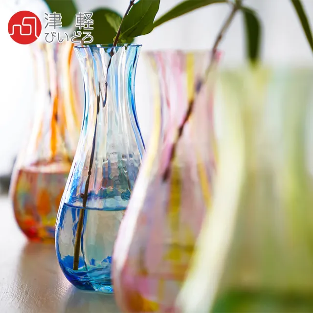 【ADERIA】日本製津輕系列花彩玻璃花瓶(海洋藍)