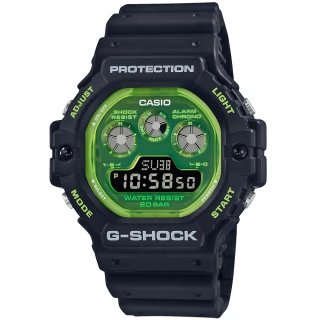 【CASIO 卡西歐】G-SHOCK 耀眼夏日數位樹脂腕錶/黑x綠面(DW-5900TS-1)