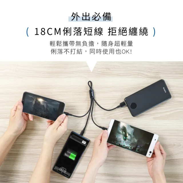 【KINYO】隨身輕巧三合一充電線-18CM(USBD01)