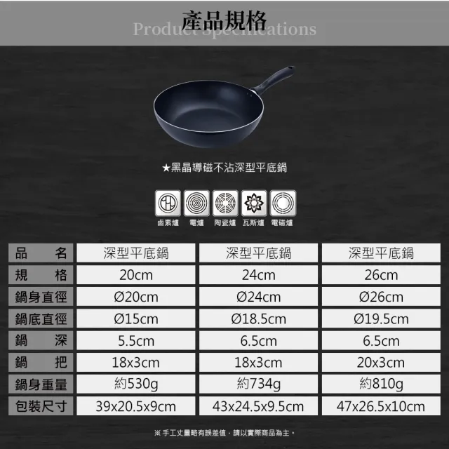【米雅可】黑晶導磁不沾深型平底鍋 26cm 台灣製造(適用IH及各式爐具)