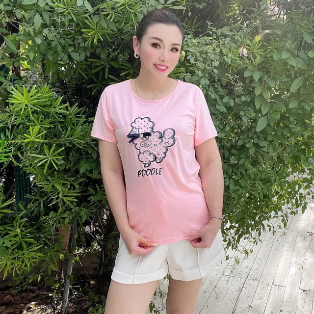 【my stere 我的時尚秘境】現貨商品-時尚貴賓狗造型雙層網紗涼感上衣(時尚百搭 輕柔棉質