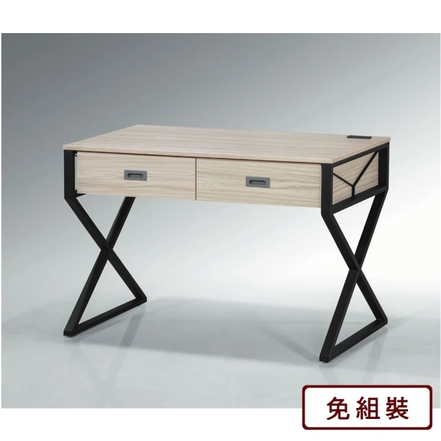 【AS雅司設計】喬治3尺灰橡耐磨插座鐵架書桌-121x60x79cm