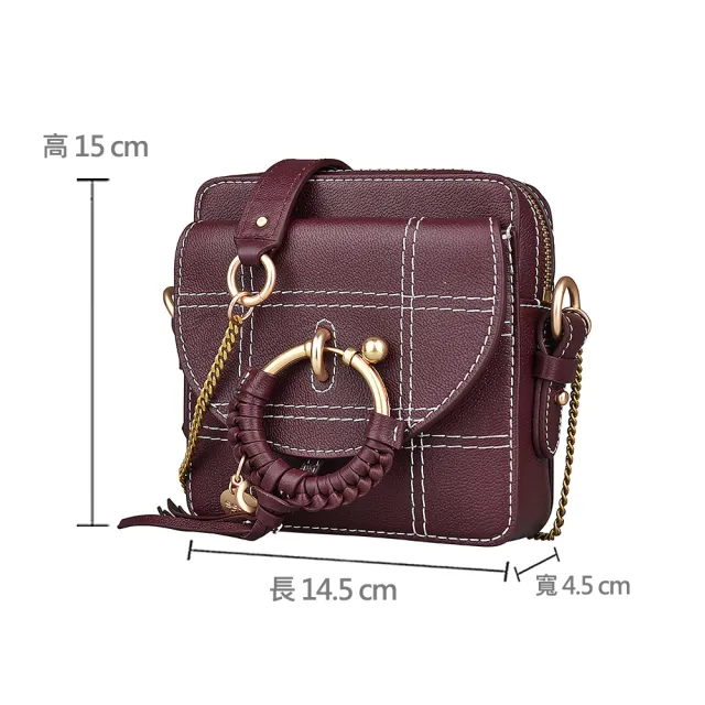 【See by Chloe’】SBC See By Chlo☆ JOAN內裡壓印LOGO編織圓環設計牛皮斜背相機方包(暗紫)