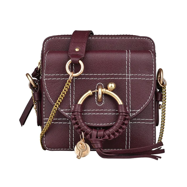【See by Chloe’】SBC See By Chlo☆ JOAN內裡壓印LOGO編織圓環設計牛皮斜背相機方包(暗紫)