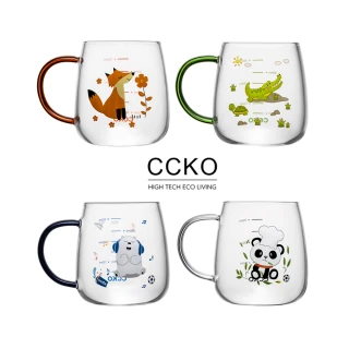 【CCKO】Q萌動物園 可愛動物玻璃杯 350ml 刻度耐熱玻璃杯(耐熱玻璃馬克杯)
