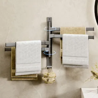 【YUNMI】太空鋁旋轉毛巾架 浴巾架 浴室置物架 衛浴層架(多層收納) 