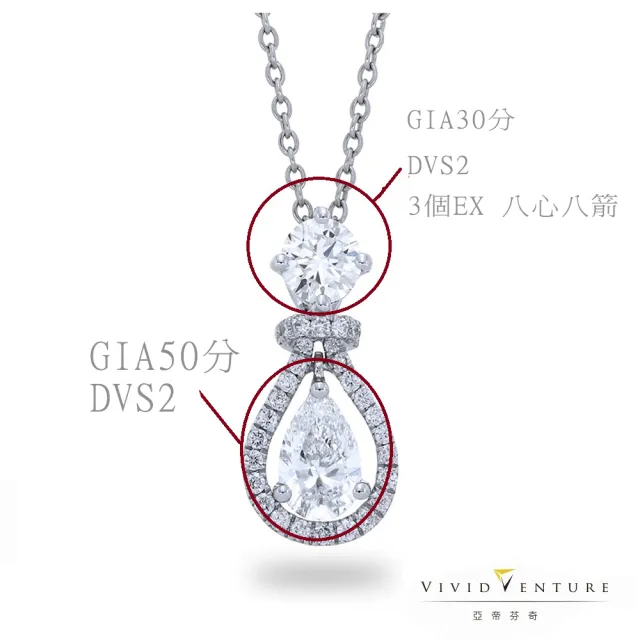 【Vividventure 亞帝芬奇】GIA DVS2 80分 雙主石 鑽石 項鍊 輕吻(PT950鉑金台+14K金鍊)