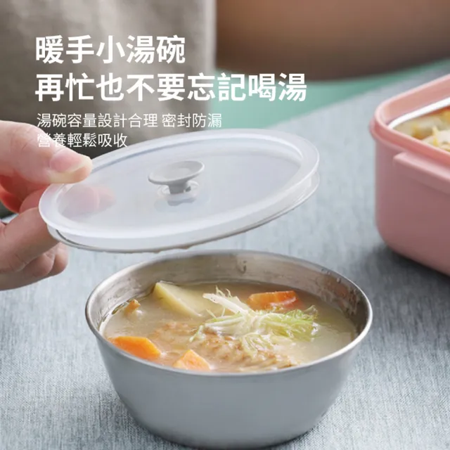 【ANTIAN】304不鏽鋼雙層保溫便當盒 午餐盒 可微波加熱飯盒 附勺子+筷子+叉子