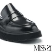 【MISS 21】極簡個性牛油皮鋸齒大頭厚底穆勒拖鞋(黑)