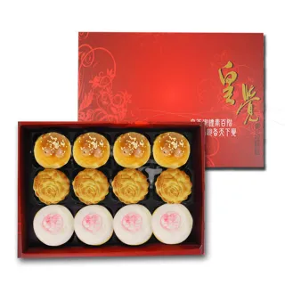 【皇覺】臻品系列-秋色薰月12入禮盒3盒組(綠豆椪-葷+蛋黃酥-烏豆沙+廣式小月餅)
