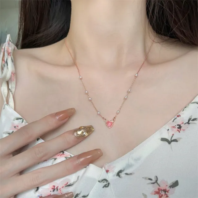 【MISS KOREA】韓國設計果凍粉色愛心浪漫珍珠串飾造型項鍊(粉色項鍊 愛心項鍊 珍珠項鍊)